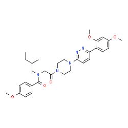ChemSpider 2D Image | N-(2-{4-[6-(2,4-Dimethoxyphenyl)-3-pyridazinyl]-1-piperazinyl}-2-oxoethyl)-4-methoxy-N-(2-methylbutyl)benzamide | C31H39N5O5