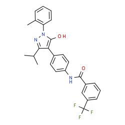 ChemSpider 2D Image | N-{4-[5-Hydroxy-3-isopropyl-1-(2-methylphenyl)-1H-pyrazol-4-yl]phenyl}-3-(trifluoromethyl)benzamide | C27H24F3N3O2