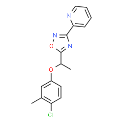 ChemSpider 2D Image | 2-{5-[1-(4-Chloro-3-methylphenoxy)ethyl]-1,2,4-oxadiazol-3-yl}pyridine | C16H14ClN3O2