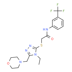 ChemSpider 2D Image | 2-{[4-Ethyl-5-(4-morpholinylmethyl)-4H-1,2,4-triazol-3-yl]sulfanyl}-N-[3-(trifluoromethyl)phenyl]acetamide | C18H22F3N5O2S