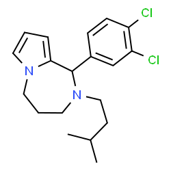 ChemSpider 2D Image | 1-(3,4-Dichlorophenyl)-2-(3-methylbutyl)-2,3,4,5-tetrahydro-1H-pyrrolo[1,2-a][1,4]diazepine | C19H24Cl2N2