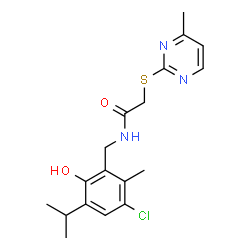 ChemSpider 2D Image | N-(3-Chloro-6-hydroxy-5-isopropyl-2-methylbenzyl)-2-[(4-methyl-2-pyrimidinyl)sulfanyl]acetamide | C18H22ClN3O2S