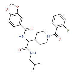 ChemSpider 2D Image | N-{1-[1-(2-Fluorobenzoyl)-4-piperidinyl]-2-(isobutylamino)-2-oxoethyl}-1,3-benzodioxole-5-carboxamide | C26H30FN3O5