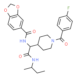 ChemSpider 2D Image | N-{2-(sec-Butylamino)-1-[1-(4-fluorobenzoyl)-4-piperidinyl]-2-oxoethyl}-1,3-benzodioxole-5-carboxamide | C26H30FN3O5