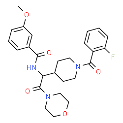 ChemSpider 2D Image | N-{1-[1-(2-Fluorobenzoyl)-4-piperidinyl]-2-(4-morpholinyl)-2-oxoethyl}-3-methoxybenzamide | C26H30FN3O5