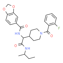 ChemSpider 2D Image | N-{2-(sec-Butylamino)-1-[1-(2-fluorobenzoyl)-4-piperidinyl]-2-oxoethyl}-1,3-benzodioxole-5-carboxamide | C26H30FN3O5