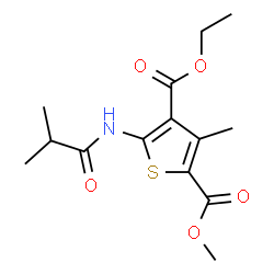 ChemSpider 2D Image | 4-Ethyl 2-methyl 5-(isobutyrylamino)-3-methyl-2,4-thiophenedicarboxylate | C14H19NO5S