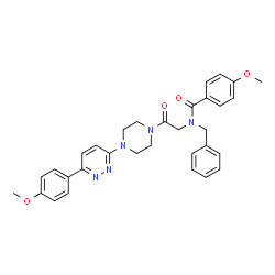 ChemSpider 2D Image | N-Benzyl-4-methoxy-N-(2-{4-[6-(4-methoxyphenyl)-3-pyridazinyl]-1-piperazinyl}-2-oxoethyl)benzamide | C32H33N5O4