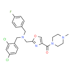 ChemSpider 2D Image | (2-{[(2,4-Dichlorobenzyl)(4-fluorobenzyl)amino]methyl}-1,3-oxazol-4-yl)(4-methyl-1-piperazinyl)methanone | C24H25Cl2FN4O2