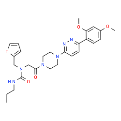 ChemSpider 2D Image | 1-(2-{4-[6-(2,4-Dimethoxyphenyl)-3-pyridazinyl]-1-piperazinyl}-2-oxoethyl)-1-(2-furylmethyl)-3-propylurea | C27H34N6O5