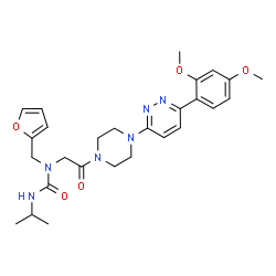 ChemSpider 2D Image | 1-(2-{4-[6-(2,4-Dimethoxyphenyl)-3-pyridazinyl]-1-piperazinyl}-2-oxoethyl)-1-(2-furylmethyl)-3-isopropylurea | C27H34N6O5