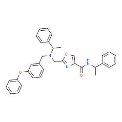 ChemSpider 2D Image | 2-{[(3-Phenoxybenzyl)(1-phenylethyl)amino]methyl}-N-(1-phenylethyl)-1,3-oxazole-4-carboxamide | C34H33N3O3