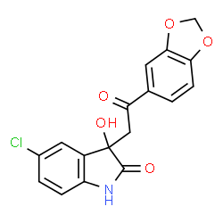 ChemSpider 2D Image | 3-[2-(1,3-Benzodioxol-5-yl)-2-oxoethyl]-5-chloro-3-hydroxy-1,3-dihydro-2H-indol-2-one | C17H12ClNO5