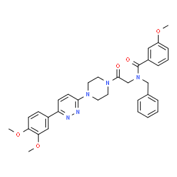 ChemSpider 2D Image | N-Benzyl-N-(2-{4-[6-(3,4-dimethoxyphenyl)-3-pyridazinyl]-1-piperazinyl}-2-oxoethyl)-3-methoxybenzamide | C33H35N5O5