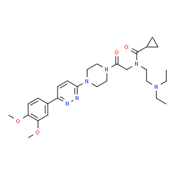 ChemSpider 2D Image | N-[2-(Diethylamino)ethyl]-N-(2-{4-[6-(3,4-dimethoxyphenyl)-3-pyridazinyl]-1-piperazinyl}-2-oxoethyl)cyclopropanecarboxamide | C28H40N6O4