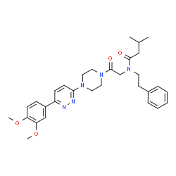 ChemSpider 2D Image | N-(2-{4-[6-(3,4-Dimethoxyphenyl)-3-pyridazinyl]-1-piperazinyl}-2-oxoethyl)-3-methyl-N-(2-phenylethyl)butanamide | C31H39N5O4