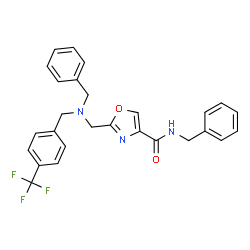 ChemSpider 2D Image | N-Benzyl-2-({benzyl[4-(trifluoromethyl)benzyl]amino}methyl)-1,3-oxazole-4-carboxamide | C27H24F3N3O2
