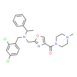 ChemSpider 2D Image | (2-{[(2,4-Dichlorobenzyl)(1-phenylethyl)amino]methyl}-1,3-oxazol-4-yl)(4-methyl-1-piperazinyl)methanone | C25H28Cl2N4O2