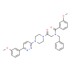 ChemSpider 2D Image | N-Benzyl-3-methoxy-N-(2-{4-[6-(3-methoxyphenyl)-3-pyridazinyl]-1-piperazinyl}-2-oxoethyl)benzamide | C32H33N5O4
