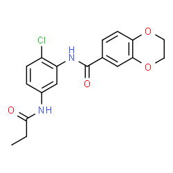 ChemSpider 2D Image | N-[2-chloro-5-(propanoylamino)phenyl]-2,3-dihydro-1,4-benzodioxine-6-carboxamide | C18H17ClN2O4