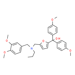 ChemSpider 2D Image | (5-{[(3,4-Dimethoxybenzyl)(propyl)amino]methyl}-2-furyl)[bis(4-methoxyphenyl)]methanol | C32H37NO6