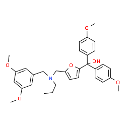 ChemSpider 2D Image | (5-{[(3,5-Dimethoxybenzyl)(propyl)amino]methyl}-2-furyl)[bis(4-methoxyphenyl)]methanol | C32H37NO6