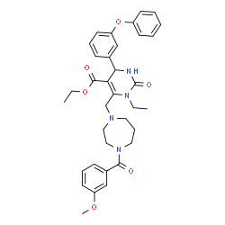 ChemSpider 2D Image | Ethyl 1-ethyl-6-{[4-(3-methoxybenzoyl)-1,4-diazepan-1-yl]methyl}-2-oxo-4-(3-phenoxyphenyl)-1,2,3,4-tetrahydro-5-pyrimidinecarboxylate | C35H40N4O6