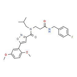 ChemSpider 2D Image | 5-(2,5-Dimethoxyphenyl)-N-{3-[(4-fluorobenzyl)amino]-3-oxopropyl}-N-isobutyl-1,2-oxazole-3-carboxamide | C26H30FN3O5