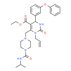 ChemSpider 2D Image | Ethyl 1-allyl-6-{[4-(isopropylcarbamoyl)-1-piperazinyl]methyl}-2-oxo-4-(3-phenoxyphenyl)-1,2,3,4-tetrahydro-5-pyrimidinecarboxylate | C31H39N5O5