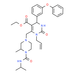 ChemSpider 2D Image | Ethyl 1-allyl-6-{[4-(isopropylcarbamoyl)-3-methyl-1-piperazinyl]methyl}-2-oxo-4-(3-phenoxyphenyl)-1,2,3,4-tetrahydro-5-pyrimidinecarboxylate | C32H41N5O5