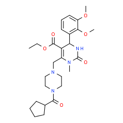ChemSpider 2D Image | Ethyl 6-{[4-(cyclopentylcarbonyl)-1-piperazinyl]methyl}-4-(2,3-dimethoxyphenyl)-1-methyl-2-oxo-1,2,3,4-tetrahydro-5-pyrimidinecarboxylate | C27H38N4O6