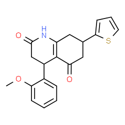 ChemSpider 2D Image | 4-(2-Methoxyphenyl)-7-(2-thienyl)-4,6,7,8-tetrahydro-2,5(1H,3H)-quinolinedione | C20H19NO3S