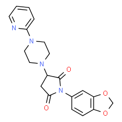 ChemSpider 2D Image | 1-(1,3-Benzodioxol-5-yl)-3-[4-(2-pyridinyl)-1-piperazinyl]-2,5-pyrrolidinedione | C20H20N4O4