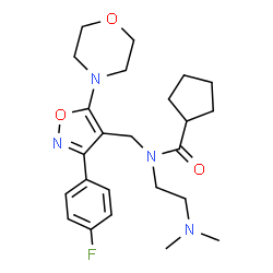 ChemSpider 2D Image | N-[2-(Dimethylamino)ethyl]-N-{[3-(4-fluorophenyl)-5-(4-morpholinyl)-1,2-oxazol-4-yl]methyl}cyclopentanecarboxamide | C24H33FN4O3