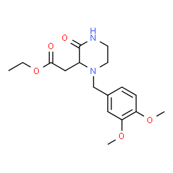 ChemSpider 2D Image | Ethyl [1-(3,4-dimethoxybenzyl)-3-oxo-2-piperazinyl]acetate | C17H24N2O5