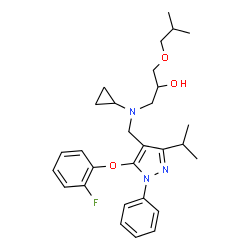 ChemSpider 2D Image | 1-(Cyclopropyl{[5-(2-fluorophenoxy)-3-isopropyl-1-phenyl-1H-pyrazol-4-yl]methyl}amino)-3-isobutoxy-2-propanol | C29H38FN3O3