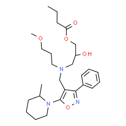ChemSpider 2D Image | 2-Hydroxy-3-[(3-methoxypropyl){[5-(2-methyl-1-piperidinyl)-3-phenyl-1,2-oxazol-4-yl]methyl}amino]propyl butyrate | C27H41N3O5