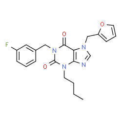ChemSpider 2D Image | 3-Butyl-1-(3-fluorobenzyl)-7-(2-furylmethyl)-3,7-dihydro-1H-purine-2,6-dione | C21H21FN4O3
