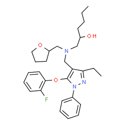 ChemSpider 2D Image | 1-[{[3-Ethyl-5-(2-fluorophenoxy)-1-phenyl-1H-pyrazol-4-yl]methyl}(tetrahydro-2-furanylmethyl)amino]-2-hexanol | C29H38FN3O3