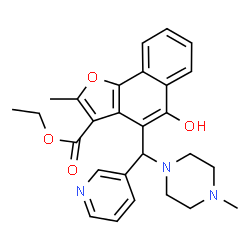 ChemSpider 2D Image | Ethyl 5-hydroxy-2-methyl-4-[(4-methyl-1-piperazinyl)(3-pyridinyl)methyl]naphtho[1,2-b]furan-3-carboxylate | C27H29N3O4