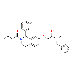 ChemSpider 2D Image | 2-{[1-(3-Fluorophenyl)-2-(3-methylbutanoyl)-1,2,3,4-tetrahydro-7-isoquinolinyl]oxy}-N-(2-furylmethyl)-N-methylpropanamide | C29H33FN2O4
