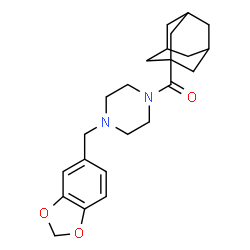 ChemSpider 2D Image | Adamantan-1-yl[4-(1,3-benzodioxol-5-ylmethyl)-1-piperazinyl]methanone | C23H30N2O3