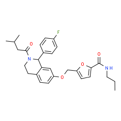 ChemSpider 2D Image | 5-({[1-(4-Fluorophenyl)-2-(3-methylbutanoyl)-1,2,3,4-tetrahydro-7-isoquinolinyl]oxy}methyl)-N-propyl-2-furamide | C29H33FN2O4