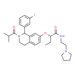 ChemSpider 2D Image | 2-{[1-(3-Fluorophenyl)-2-isobutyryl-1,2,3,4-tetrahydro-7-isoquinolinyl]oxy}-N-[2-(1-pyrrolidinyl)ethyl]butanamide | C29H38FN3O3