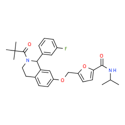 ChemSpider 2D Image | 5-({[2-(2,2-Dimethylpropanoyl)-1-(3-fluorophenyl)-1,2,3,4-tetrahydro-7-isoquinolinyl]oxy}methyl)-N-isopropyl-2-furamide | C29H33FN2O4