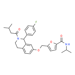 ChemSpider 2D Image | 5-({[1-(4-Fluorophenyl)-2-(3-methylbutanoyl)-1,2,3,4-tetrahydro-7-isoquinolinyl]oxy}methyl)-N-isopropyl-2-furamide | C29H33FN2O4