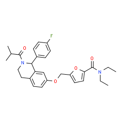 ChemSpider 2D Image | N,N-Diethyl-5-({[1-(4-fluorophenyl)-2-isobutyryl-1,2,3,4-tetrahydro-7-isoquinolinyl]oxy}methyl)-2-furamide | C29H33FN2O4