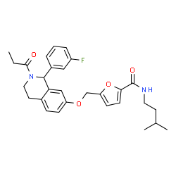 ChemSpider 2D Image | 5-({[1-(3-Fluorophenyl)-2-propionyl-1,2,3,4-tetrahydro-7-isoquinolinyl]oxy}methyl)-N-(3-methylbutyl)-2-furamide | C29H33FN2O4