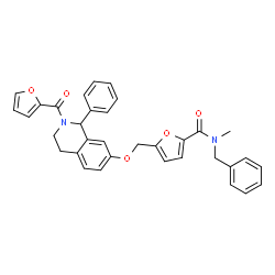 ChemSpider 2D Image | N-Benzyl-5-({[2-(2-furoyl)-1-phenyl-1,2,3,4-tetrahydro-7-isoquinolinyl]oxy}methyl)-N-methyl-2-furamide | C34H30N2O5