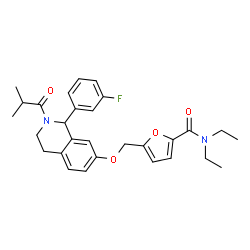 ChemSpider 2D Image | N,N-Diethyl-5-({[1-(3-fluorophenyl)-2-isobutyryl-1,2,3,4-tetrahydro-7-isoquinolinyl]oxy}methyl)-2-furamide | C29H33FN2O4